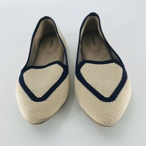 Birdies The Blackbird Pointed Toe Knit Loafer Flats Cream Navy Size 8.5